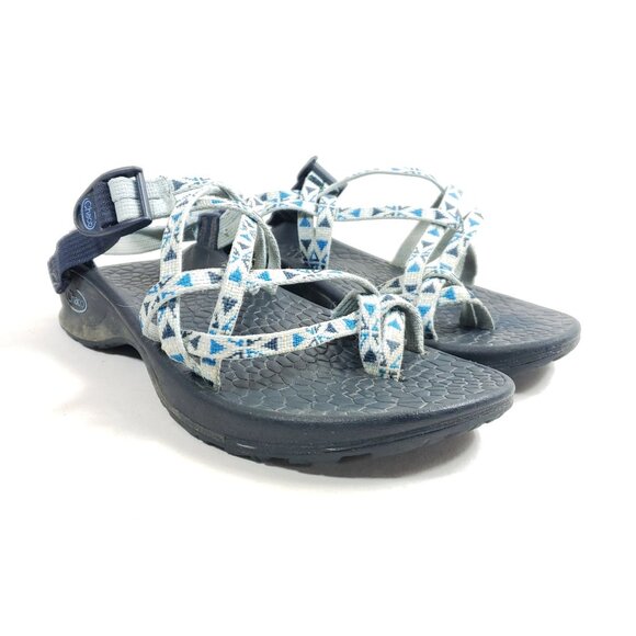 Chaco Womens Size 8 Z/Cloud X2 Sandals Blue & White Geometric Pattern - Picture 1 of 9